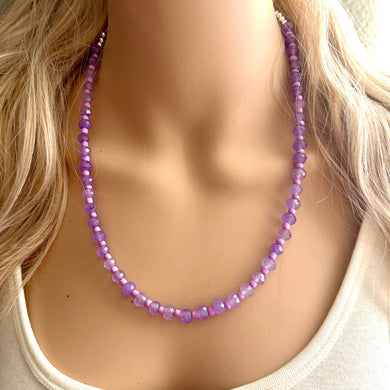 Purple Gelato Gemstone Single Strand Beaded Statement Necklace, purple beaded necklace, bridesmaid jewelry layering lavender lilac