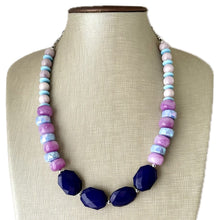 Load image into Gallery viewer, Indigo &amp; periwinkle Chunky Statement Necklace, Big beaded jewelry, single strand Statement Necklace, chunky bib jewelry purple aqua blue