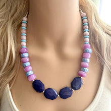 Load image into Gallery viewer, Indigo &amp; periwinkle Chunky Statement Necklace, Big beaded jewelry, single strand Statement Necklace, chunky bib jewelry purple aqua blue