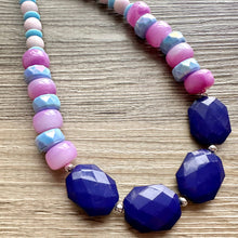 Load image into Gallery viewer, Indigo &amp; periwinkle Chunky Statement Necklace, Big beaded jewelry, single strand Statement Necklace, chunky bib jewelry purple aqua blue