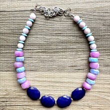 Load image into Gallery viewer, Indigo &amp; periwinkle Chunky Statement Necklace, Big beaded jewelry, single strand Statement Necklace, chunky bib jewelry purple aqua blue