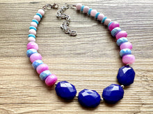 Load image into Gallery viewer, Indigo &amp; periwinkle Chunky Statement Necklace, Big beaded jewelry, single strand Statement Necklace, chunky bib jewelry purple aqua blue