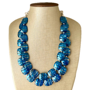 Blue ombré Necklace, Double strand jewelry, big beaded chunky statement royal blue denim white, blue ombre, blue bridesmaid, blue jewelry