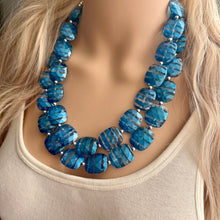 Load image into Gallery viewer, Blue ombré Necklace, Double strand jewelry, big beaded chunky statement royal blue denim white, blue ombre, blue bridesmaid, blue jewelry