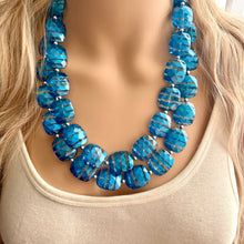 Load image into Gallery viewer, Blue ombré Necklace, Double strand jewelry, big beaded chunky statement royal blue denim white, blue ombre, blue bridesmaid, blue jewelry