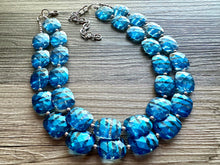 Load image into Gallery viewer, Blue ombré Necklace, Double strand jewelry, big beaded chunky statement royal blue denim white, blue ombre, blue bridesmaid, blue jewelry