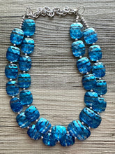 Load image into Gallery viewer, Blue ombré Necklace, Double strand jewelry, big beaded chunky statement royal blue denim white, blue ombre, blue bridesmaid, blue jewelry