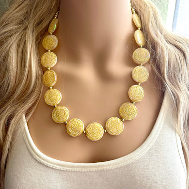 Buttercream Sunburst Single Strand pale yellow Blush Statement Necklace, bib chunky necklace gold layering necklace, gifts for women