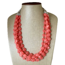 Load image into Gallery viewer, Bubble Pink Statement Necklace, Hot Pink Coral chunky bib beaded jewelry, color block wedding bridesmaid acrylic bib earrings set 5 strand