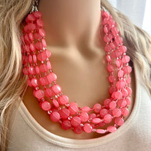 Load image into Gallery viewer, Bubble Pink Statement Necklace, Hot Pink Coral chunky bib beaded jewelry, color block wedding bridesmaid acrylic bib earrings set 5 strand