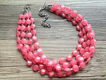 Load image into Gallery viewer, Bubble Pink Statement Necklace, Hot Pink Coral chunky bib beaded jewelry, color block wedding bridesmaid acrylic bib earrings set 5 strand