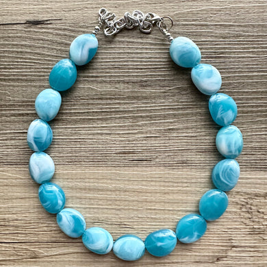 Calm Waters Necklace, 1 Strand Statement Jewelry, Caribbean Blue Chunky bib bridesmaid, everyday bridesmaid jewelry turquoise layering