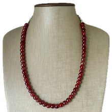 Load image into Gallery viewer, Frosted Cranberry Chunky 1 Strand Statement Necklace, fall necklace, red jewelry, dark red necklace, maroon ball beaded, red earrings glass