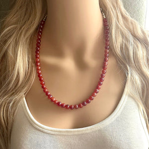 Frosted Cranberry Chunky 1 Strand Statement Necklace, fall necklace, red jewelry, dark red necklace, maroon ball beaded, red earrings glass
