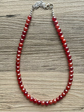 Load image into Gallery viewer, Frosted Cranberry Chunky 1 Strand Statement Necklace, fall necklace, red jewelry, dark red necklace, maroon ball beaded, red earrings glass