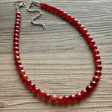 Load image into Gallery viewer, Frosted Cranberry Chunky 1 Strand Statement Necklace, fall necklace, red jewelry, dark red necklace, maroon ball beaded, red earrings glass