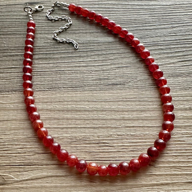 Frosted Cranberry Chunky 1 Strand Statement Necklace, fall necklace, red jewelry, dark red necklace, maroon ball beaded, red earrings glass