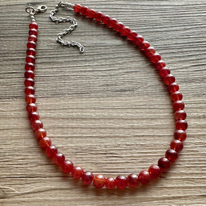 Frosted Cranberry Chunky 1 Strand Statement Necklace, fall necklace, red jewelry, dark red necklace, maroon ball beaded, red earrings glass