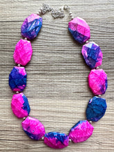 Load image into Gallery viewer, Gender Reveal Party Necklace, Pink and Blue Double Layer statement necklace, chunky bib necklace, party gift jewelry, baby shower necklace