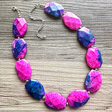 Load image into Gallery viewer, Gender Reveal Party Necklace, Pink and Blue Double Layer statement necklace, chunky bib necklace, party gift jewelry, baby shower necklace