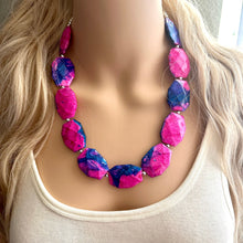 Load image into Gallery viewer, Gender Reveal Party Necklace, Pink and Blue Double Layer statement necklace, chunky bib necklace, party gift jewelry, baby shower necklace