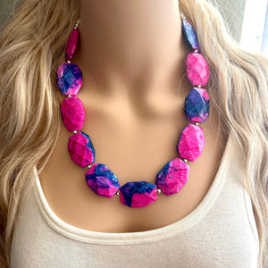 Gender Reveal Party Necklace, Pink and Blue Double Layer statement necklace, chunky bib necklace, party gift jewelry, baby shower necklace