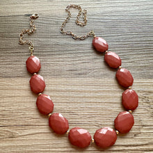 Load image into Gallery viewer, Mocha &amp; Gold Long Necklace, brown bead necklace, single strand bib necklace, neutral golden chain statement layering jewelry hazel coffee