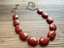 Load image into Gallery viewer, Mocha &amp; Gold Long Necklace, brown bead necklace, single strand bib necklace, neutral golden chain statement layering jewelry hazel coffee