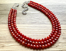 Load image into Gallery viewer, Frosted Cranberry Chunky 3 Strand Statement Necklace, fall necklace, red jewelry, dark red necklace, maroon ball beaded, red earrings glass