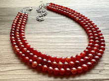 Load image into Gallery viewer, Frosted Cranberry Chunky 3 Strand Statement Necklace, fall necklace, red jewelry, dark red necklace, maroon ball beaded, red earrings glass