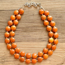 Load image into Gallery viewer, Clementine Crackle Chunky Statement Necklace, Big beaded jewelry, Double Strand Statement Necklace, Bib necklace, orange bridesmaid wedding