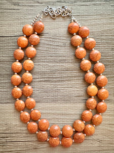 Clementine Crackle Chunky Statement Necklace, Big beaded jewelry, Double Strand Statement Necklace, Bib necklace, orange bridesmaid wedding