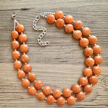 Load image into Gallery viewer, Clementine Crackle Chunky Statement Necklace, Big beaded jewelry, Double Strand Statement Necklace, Bib necklace, orange bridesmaid wedding