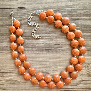 Clementine Crackle Chunky Statement Necklace, Big beaded jewelry, Double Strand Statement Necklace, Bib necklace, orange bridesmaid wedding