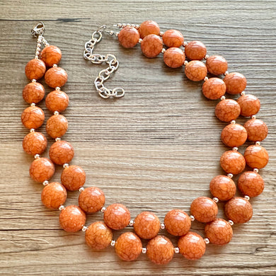 Clementine Crackle Chunky Statement Necklace, Big beaded jewelry, Double Strand Statement Necklace, Bib necklace, orange bridesmaid wedding