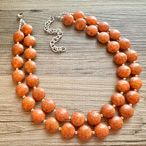 Clementine Crackle Chunky Statement Necklace, Big beaded jewelry, Double Strand Statement Necklace, Bib necklace, orange bridesmaid wedding