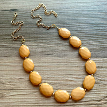 Load image into Gallery viewer, Honey Butter &amp; Gold Long Necklace, champagne ball bead necklace, single strand bib necklace, yellow brown statement layering jewelry
