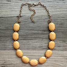 Load image into Gallery viewer, Honey Butter &amp; Gold Long Necklace, champagne ball bead necklace, single strand bib necklace, yellow brown statement layering jewelry