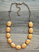 Load image into Gallery viewer, Honey Butter &amp; Gold Long Necklace, champagne ball bead necklace, single strand bib necklace, yellow brown statement layering jewelry