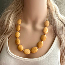 Load image into Gallery viewer, Honey Butter &amp; Gold Long Necklace, champagne ball bead necklace, single strand bib necklace, yellow brown statement layering jewelry
