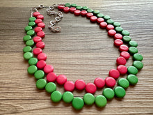Load image into Gallery viewer, Hot Pink &amp; Green Double Statement Necklace, Chunky Jewelry Big Beaded Necklace, dark pink Necklace, magenta pink Jewelry bubble Earrings