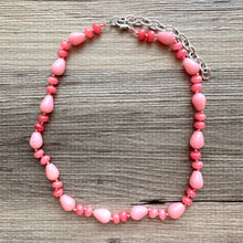 Load image into Gallery viewer, Rhodochrosite Gemstone Chunky Statement Necklace, Red coral Pink gemstone necklace, gem jewelry beaded agate glass cherry