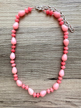 Load image into Gallery viewer, Rhodochrosite Gemstone Chunky Statement Necklace, Red coral Pink gemstone necklace, gem jewelry beaded agate glass cherry