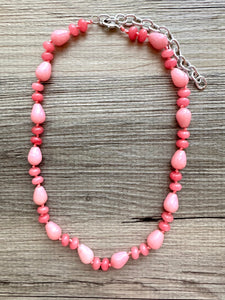 Rhodochrosite Gemstone Chunky Statement Necklace, Red coral Pink gemstone necklace, gem jewelry beaded agate glass cherry