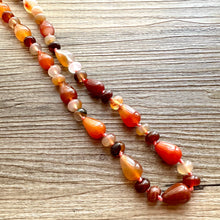 Load image into Gallery viewer, Natural Striped carnelian Beaded 1 strand Statement Necklace, Chunky Bib Single Light orange stone jewelry, gemstone layering red cream gold