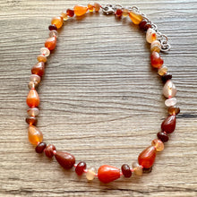 Load image into Gallery viewer, Natural Striped carnelian Beaded 1 strand Statement Necklace, Chunky Bib Single Light orange stone jewelry, gemstone layering red cream gold