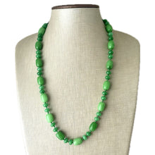 Load image into Gallery viewer, Natural Malaysia Jade Beaded 1 strand Statement Necklace, Chunky Bib Single Light green stone jewelry, gemstone layering Kelly shamrock