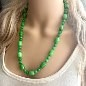 Natural Malaysia Jade Beaded 1 strand Statement Necklace, Chunky Bib Single Light green stone jewelry, gemstone layering Kelly shamrock