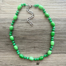 Load image into Gallery viewer, Natural Malaysia Jade Beaded 1 strand Statement Necklace, Chunky Bib Single Light green stone jewelry, gemstone layering Kelly shamrock