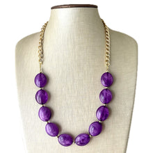 Load image into Gallery viewer, Purple Single Strand Big Beaded Statement Necklace, purple Jewelry, purple beaded necklace, purple bridesmaid necklace jewelry, gold chain